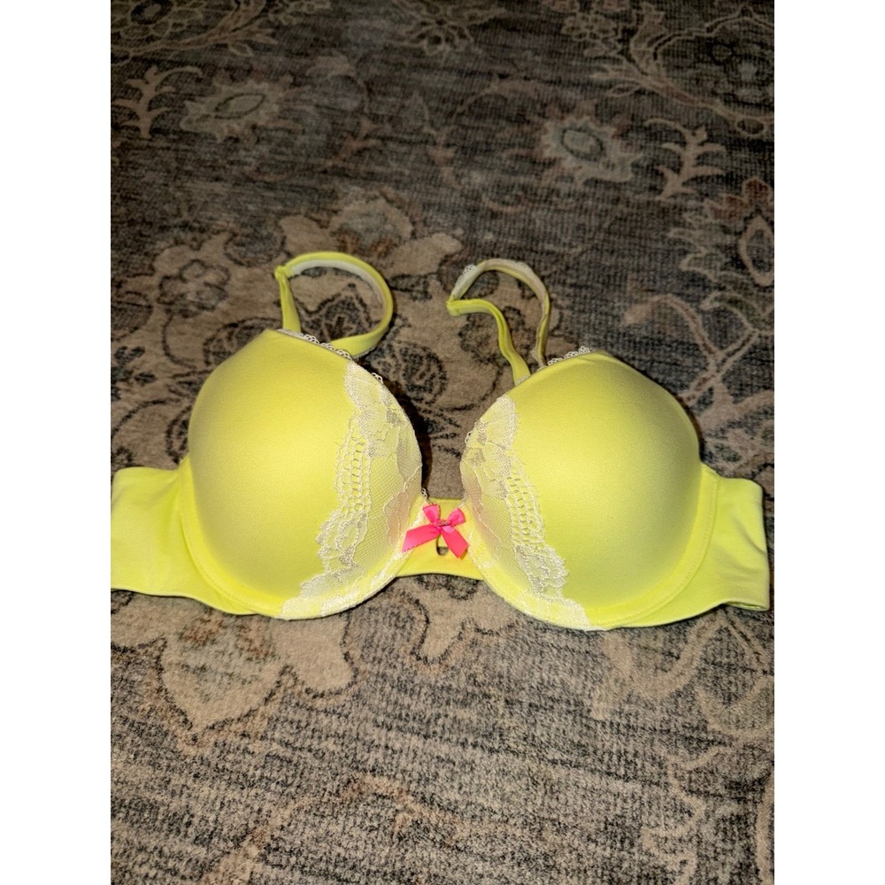 Victorias Secret Perfect Coverage 34B Lime Green Pink Bra Y2K